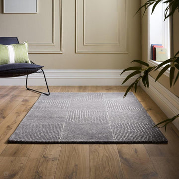Geometric Charcoal Grey/Ivory Rug-Origins-Rug Love - The Most Loved Rug Store